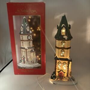 St‎ Nicholas Square Village Collection 1998 Clock Tower Illuminated Lighted Vtg
